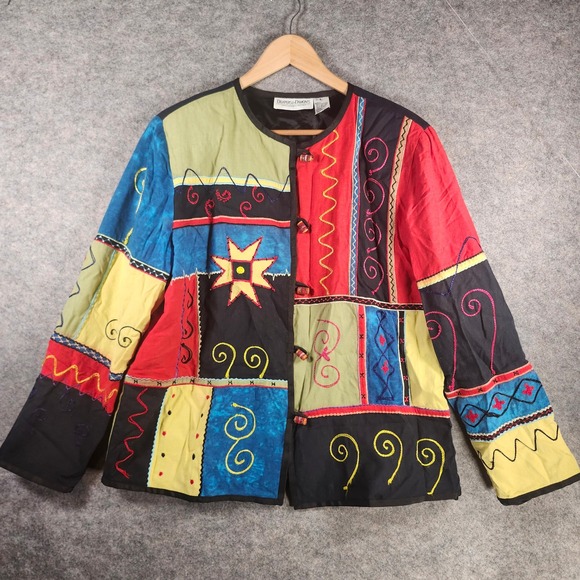 drapers & damons Jackets & Blazers - Drapers & Damons Patchwork Embroidered Jacket‎ Womens L Multicolor Bead Toggle